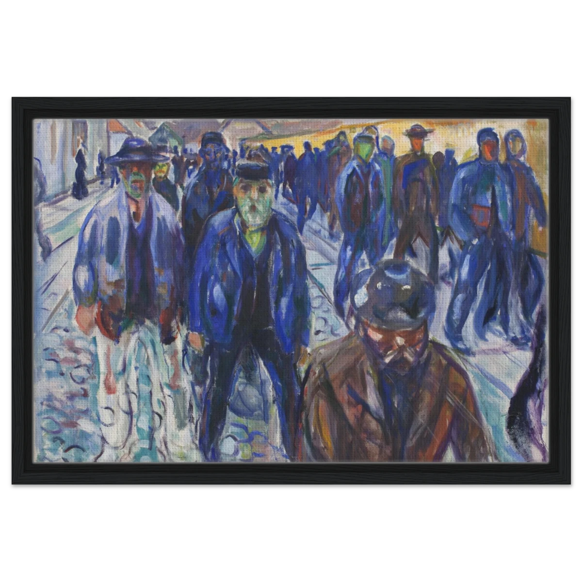 Workers on Their Way Home – Artwork by Edvard Munch| Wall art Print - Framed Canvas - 40x60 cm / 16x24″ - Black frame