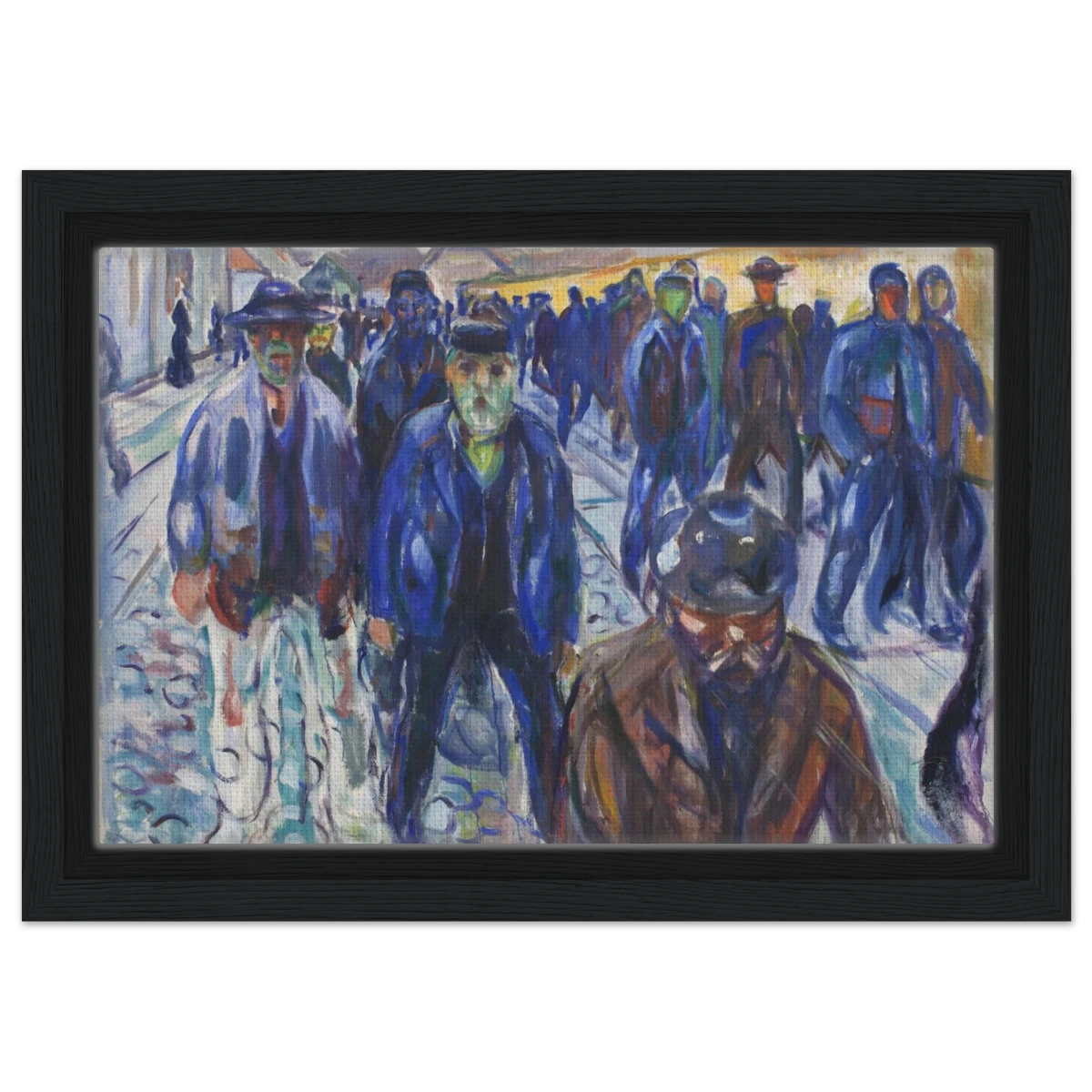 Workers on Their Way Home – Artwork by Edvard Munch| Wall art Print - Framed Canvas - 20x30 cm / 8x12″ - Black frame