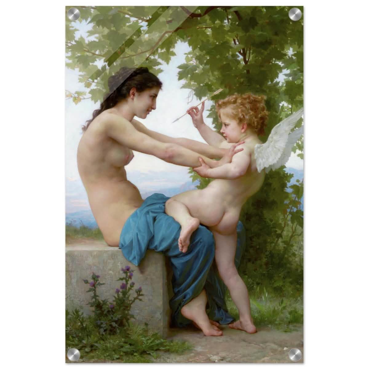 Young Girl Defending Herself against Eros (1825 - 1905) William - Adolphe Bouguereau | Vintage wall art print - Acrylic Print - 40x60 cm / 16x24″ -