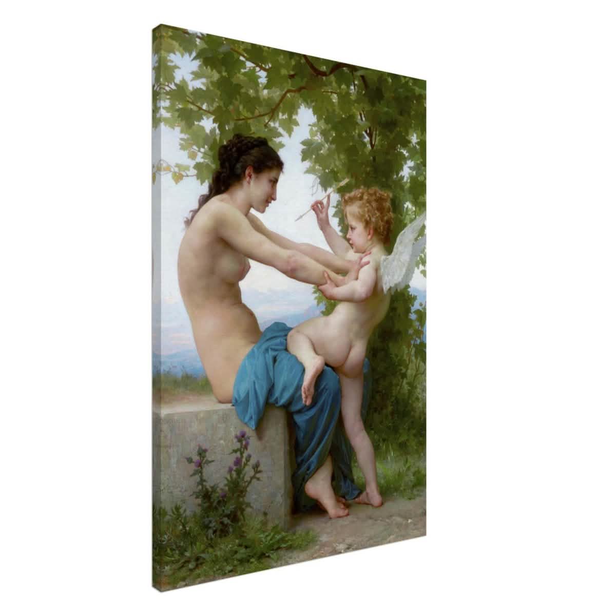 Young Girl Defending Herself against Eros (1825 - 1905) William - Adolphe Bouguereau | Vintage wall art print - Canvas - 60x90 cm / 24x36″ -