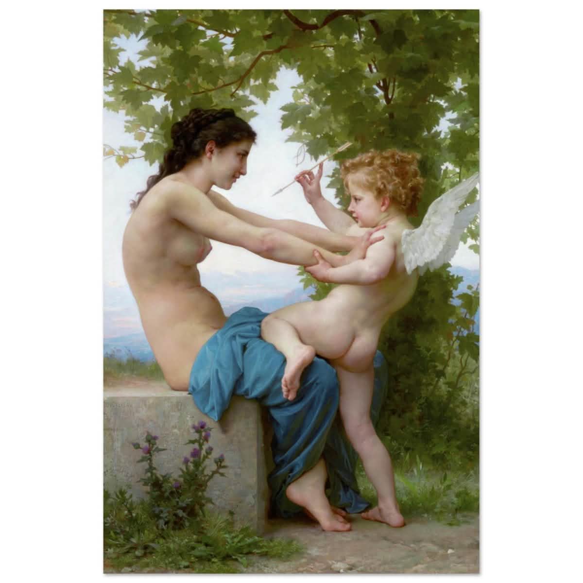 Young Girl Defending Herself against Eros (1825 - 1905) William - Adolphe Bouguereau | Vintage wall art print - Aluminum Print - 60x90 cm / 24x36″ -
