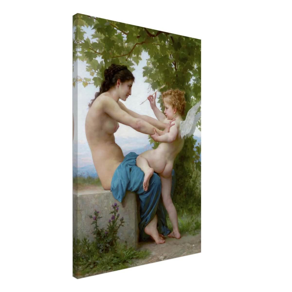 Young Girl Defending Herself against Eros (1825 - 1905) William - Adolphe Bouguereau | Vintage wall art print - Canvas - 50x75 cm / 20x30″ -