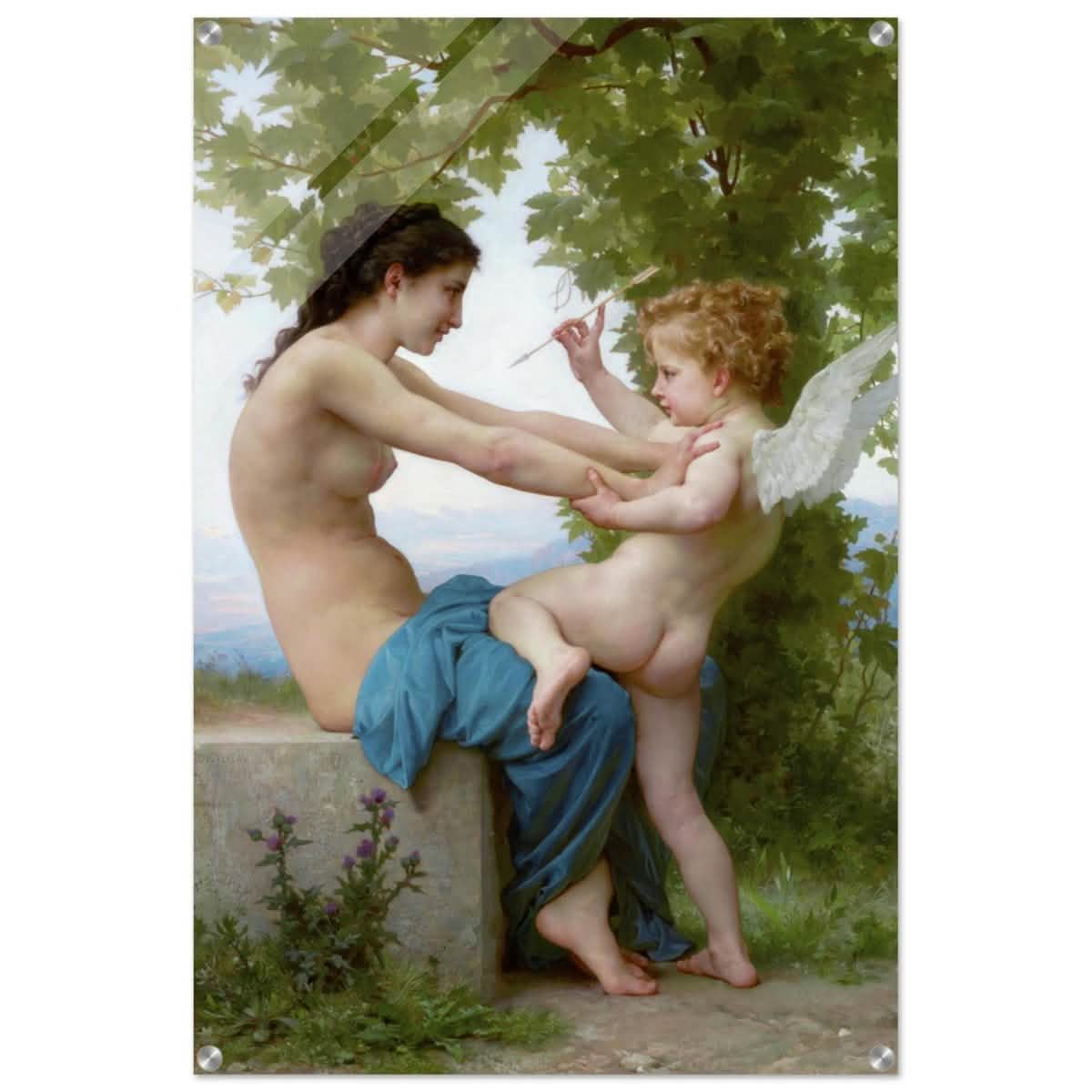 Young Girl Defending Herself against Eros (1825 - 1905) William - Adolphe Bouguereau | Vintage wall art print - Acrylic Print - 60x90 cm / 24x36″ -