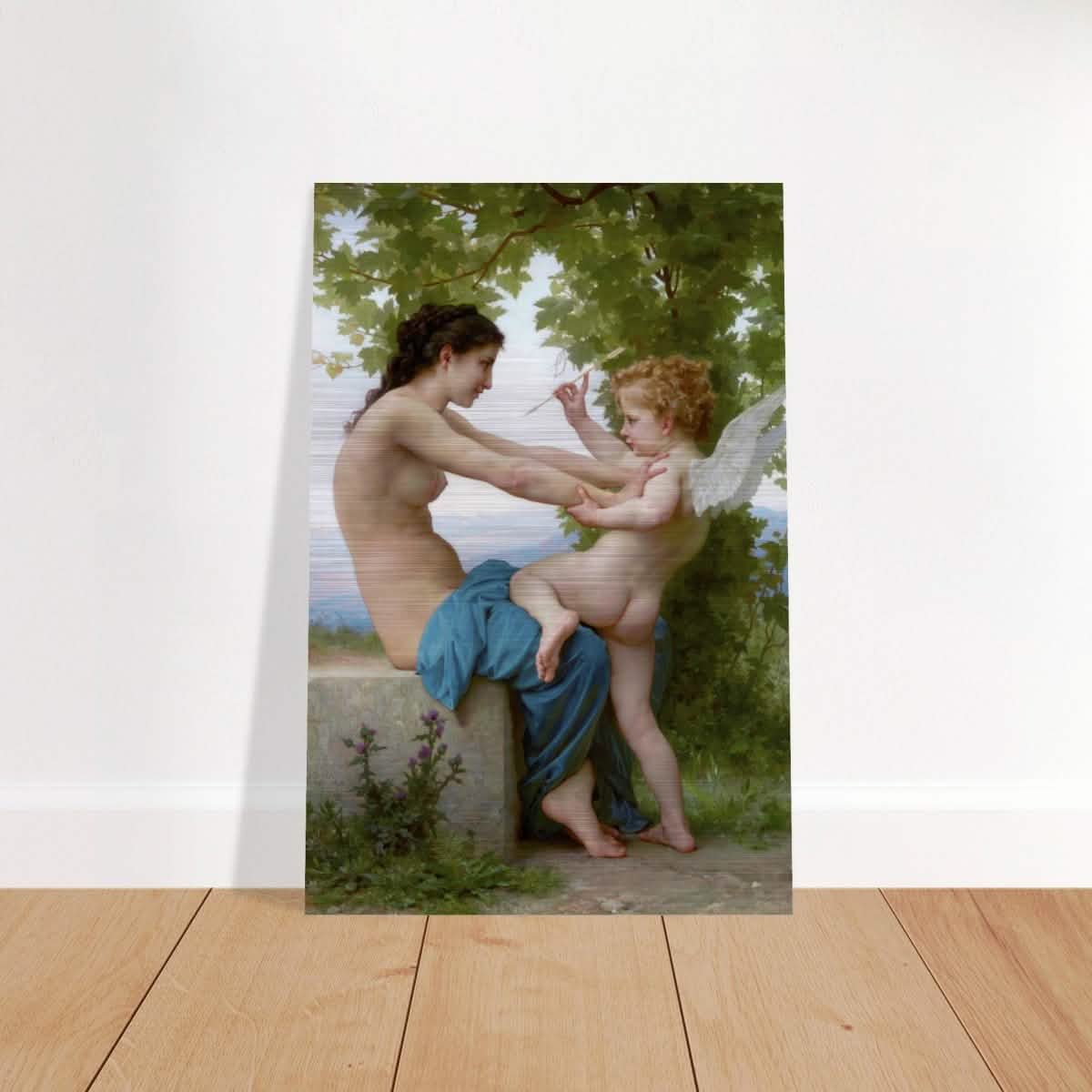 Young Girl Defending Herself against Eros (1825 - 1905) William - Adolphe Bouguereau | Vintage wall art print - Brushed Aluminum Print - 30x45 cm / 12x18″ -