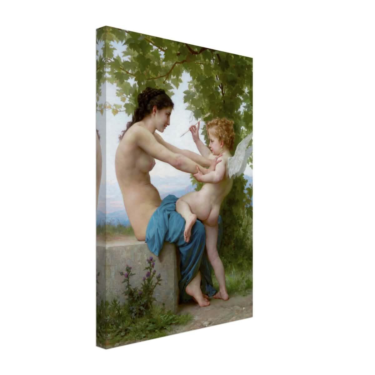 Young Girl Defending Herself against Eros (1825 - 1905) William - Adolphe Bouguereau | Vintage wall art print - Canvas - 30x45 cm / 12x18″ -