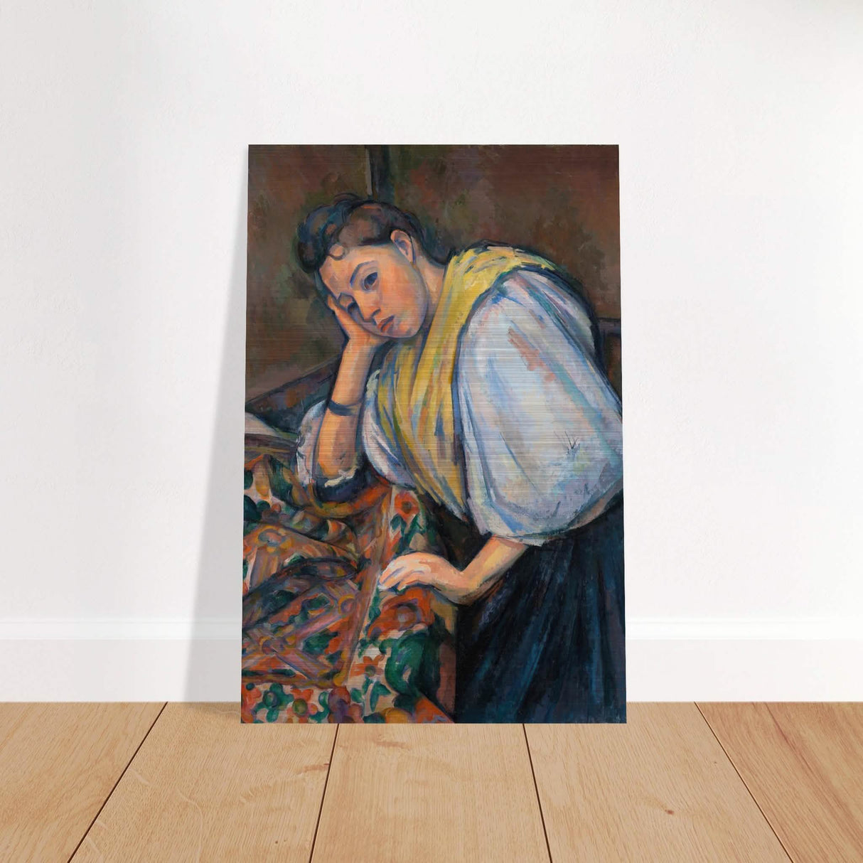 Young Italian Woman at a Table by Paul Cézanne 1895 - Brushed Aluminum Print - 50x75 cm / 20x30″ -