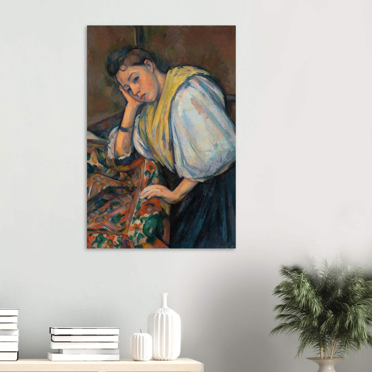Young Italian Woman at a Table by Paul Cézanne 1895 - Wood Prints - 60x90 cm / 24x36″ - 20 mm
