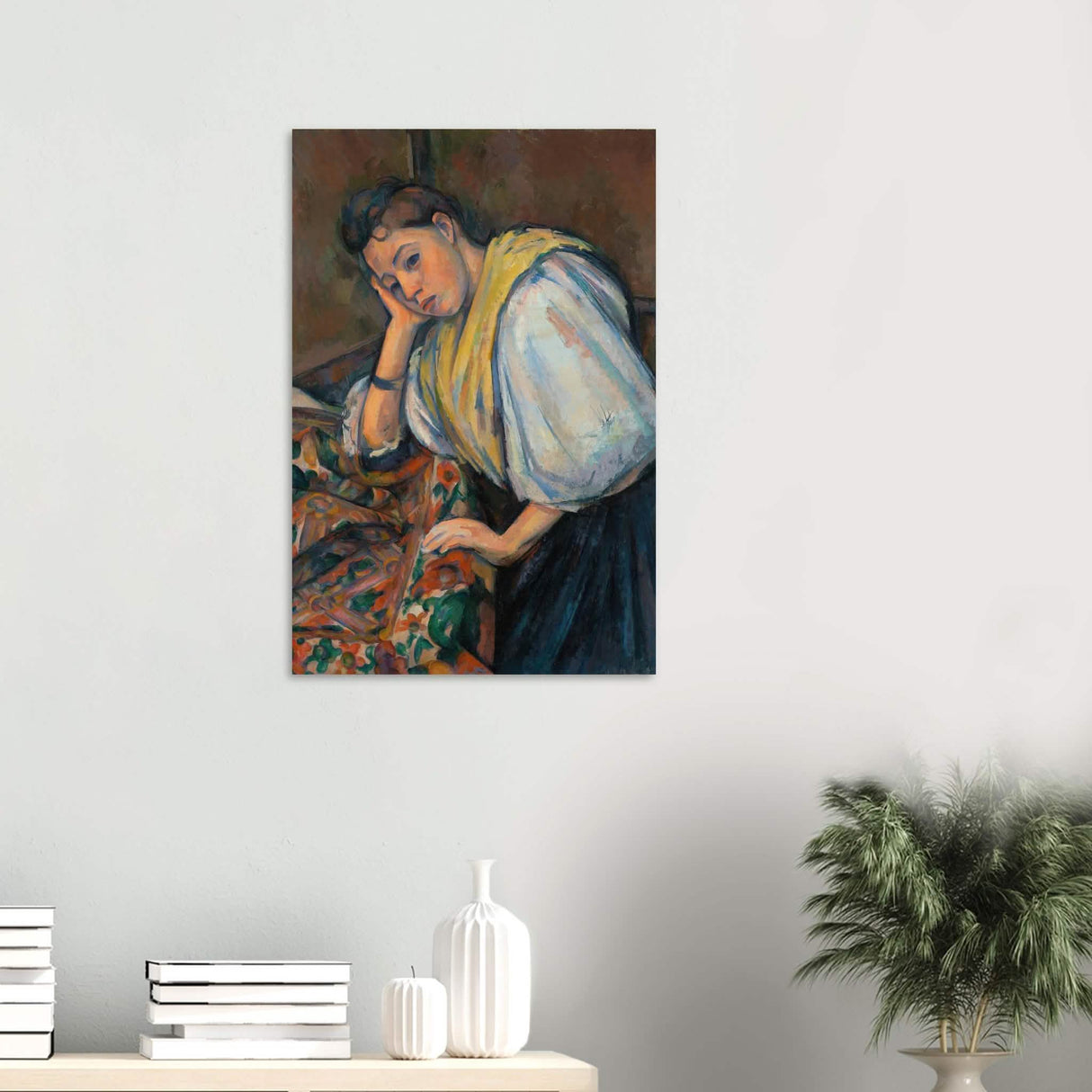 Young Italian Woman at a Table by Paul Cézanne 1895 - Wood Prints - 50x75 cm / 20x30″ - 20 mm