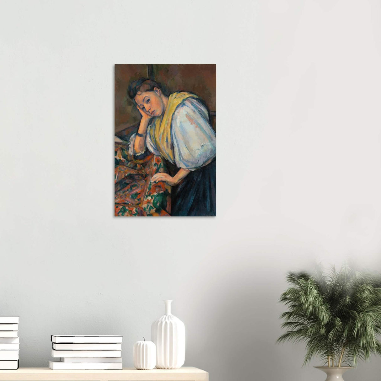 Young Italian Woman at a Table by Paul Cézanne 1895 - Wood Prints - 40x60 cm / 16x24″ - 20 mm