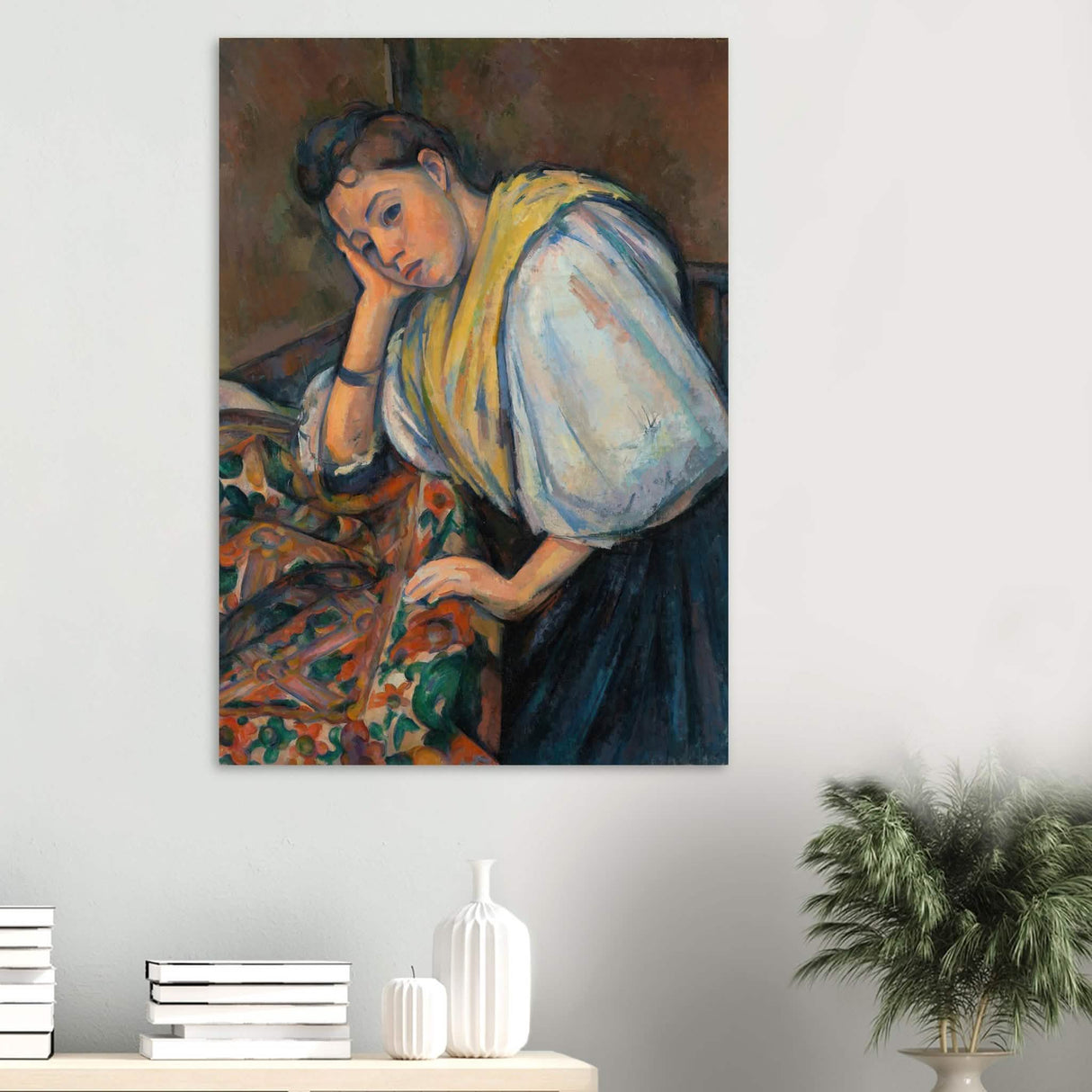 Young Italian Woman at a Table by Paul Cézanne 1895 - Wood Prints - 70x100 cm / 28x40″ - 20 mm