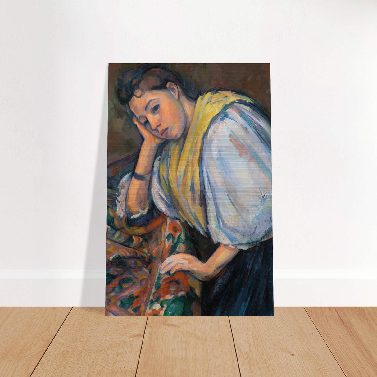 Young Italian Woman at a Table by Paul Cézanne 1895 - Brushed Aluminum Print - 30x45 cm / 12x18″ -