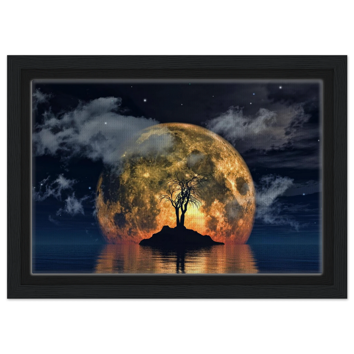 lunar eclipse isle a celestial nightscape awakened by the moon fine art digital illustration surreal moonlit scene60x90 cm / 24x36″Brushed Aluminum Print