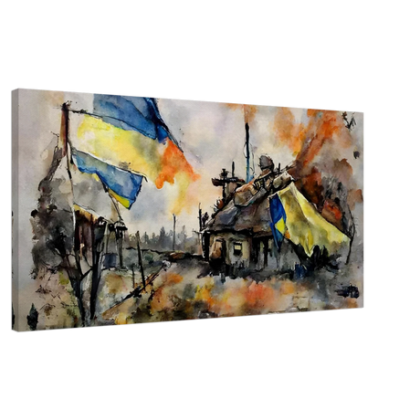 Never Give Up â€“ Ukraine | Panoramic Watercolour War Art PrintDesign Option 150x100 cm / 20x40â€³
