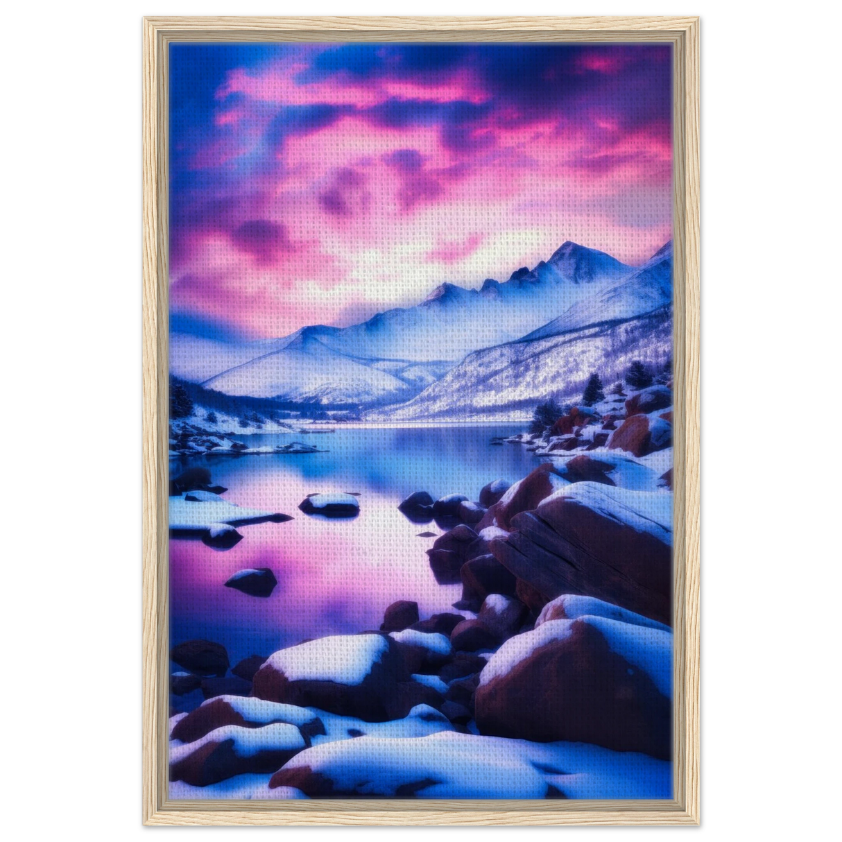 twilight serenity snowy mountain lake at sunset wall art print40x60 cm / 16x24″Framed Canvas