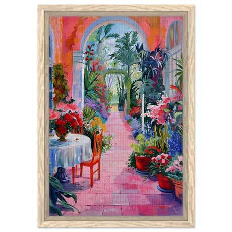 garden of morning light blooming terrace escape wall art print40x60 cm / 16x24″Brushed Aluminum Print