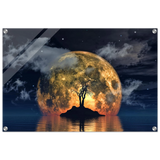 lunar eclipse isle a celestial nightscape awakened by the moon fine art digital illustration surreal moonlit scene30x45 cm / 12x18″Aluminum Print
