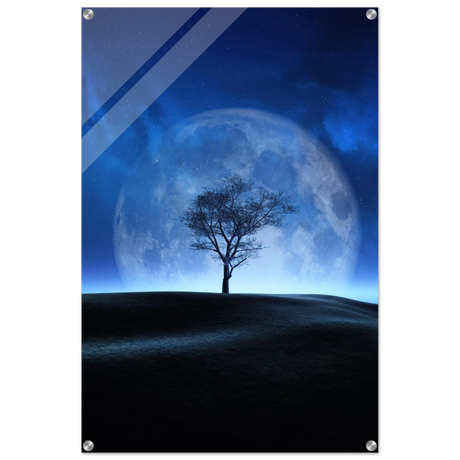 lunar silence a moonlit whisper in the night dreamy digital fantasy landscape wall art print20x30 cm / 8x12″Framed Canvas