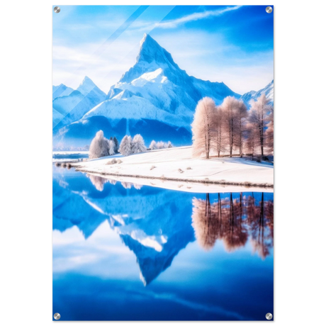 frozen reflections of majesty snowy mountain landscape wall art print50x75 cm / 20x30″Framed Canvas