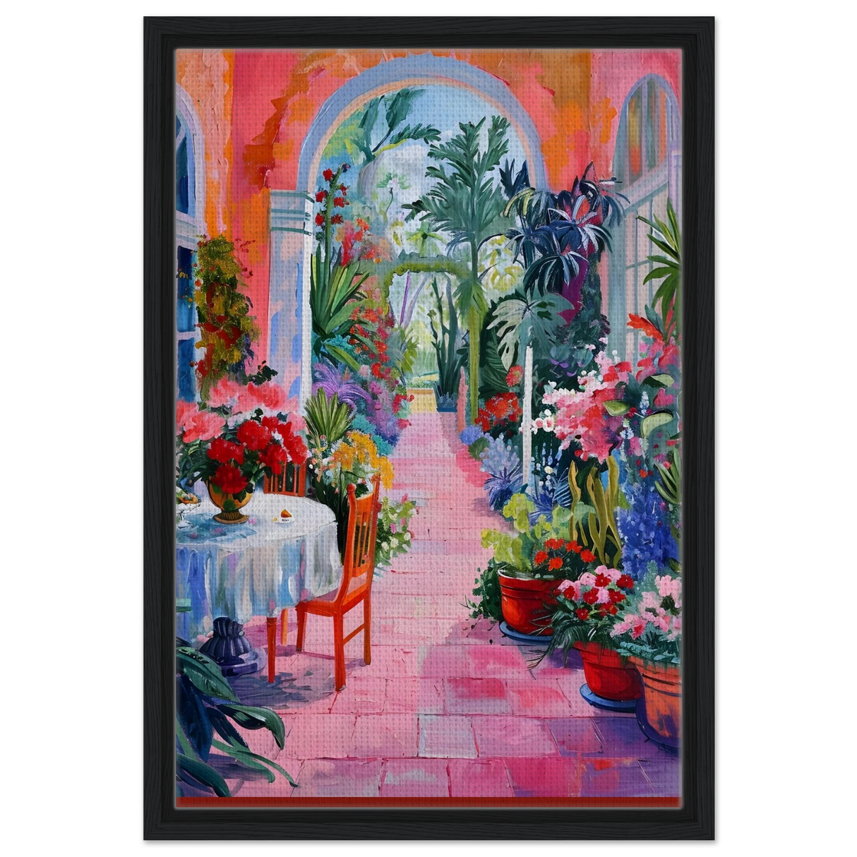 garden of morning light blooming terrace escape wall art print20x30 cm / 8x12″Framed Canvas