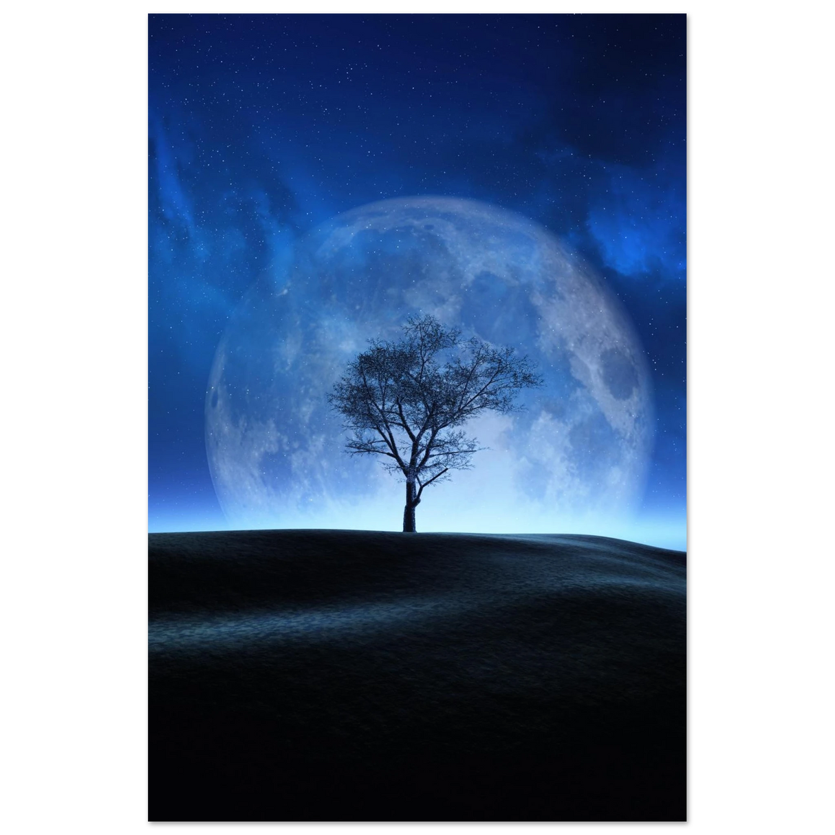 lunar silence a moonlit whisper in the night dreamy digital fantasy landscape wall art print60x90 cm / 24x36″Aluminum Print