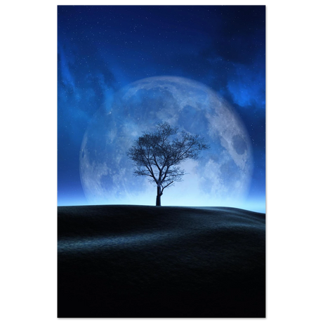 lunar silence a moonlit whisper in the night dreamy digital fantasy landscape wall art print60x90 cm / 24x36″Aluminum Print