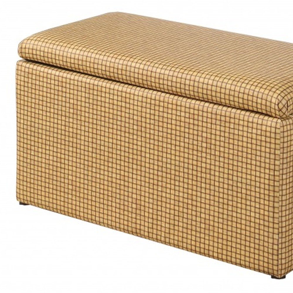 17" Yellow and Brown Upholstered Faux Leather Bench with Flip top - 