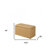 17" Yellow and Brown Upholstered Faux Leather Bench with Flip top - 