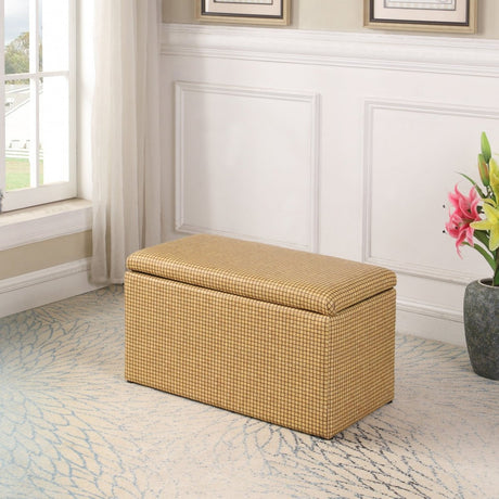 17" Yellow and Brown Upholstered Faux Leather Bench with Flip top - 