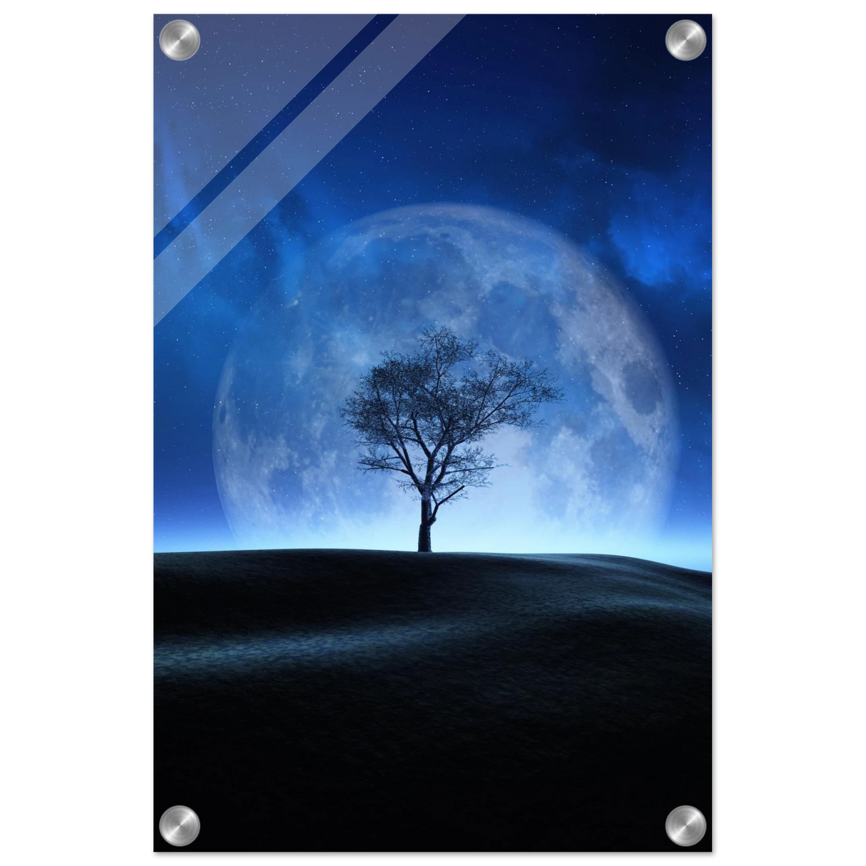 lunar silence a moonlit whisper in the night dreamy digital fantasy landscape wall art print20x30 cm / 8x12″Brushed Aluminum Print