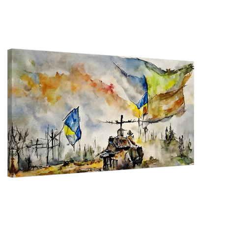 Never Give Up â€“ Ukraine | Panoramic Watercolour War Art PrintDesign Option 230x60 cm / 12x24â€³
