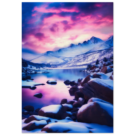 twilight serenity snowy mountain lake at sunset wall art print40x60 cm / 16x24″Aluminum Print