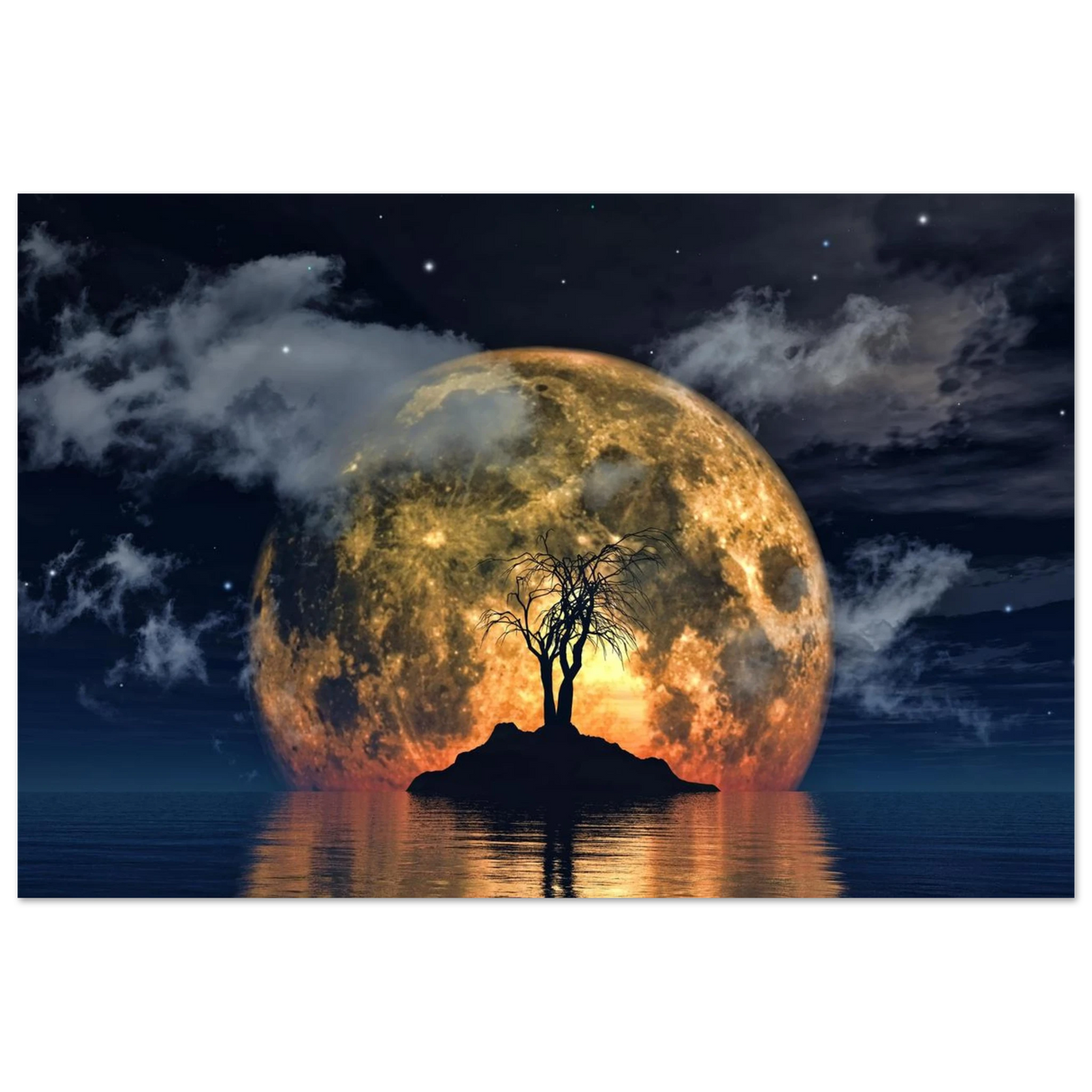 lunar eclipse isle a celestial nightscape awakened by the moon fine art digital illustration surreal moonlit scene20x30 cm / 8x12″Brushed Aluminum Print