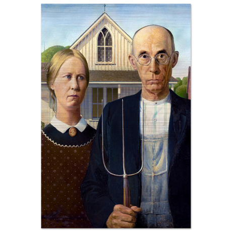 American Gothic by Grant Wood â€“ Iconic American Regionalism Art PrintBrushed Aluminum Print60x90 cm / 24x36â€³
