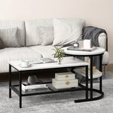 2x Nesting Coffee Table Set - White Faux Marble Top - 