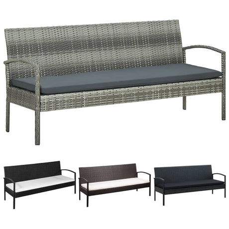 3 Seater Sofa Patio Deck Outdoor Wicker Couch with Cushions PE Rattan - Brown - 