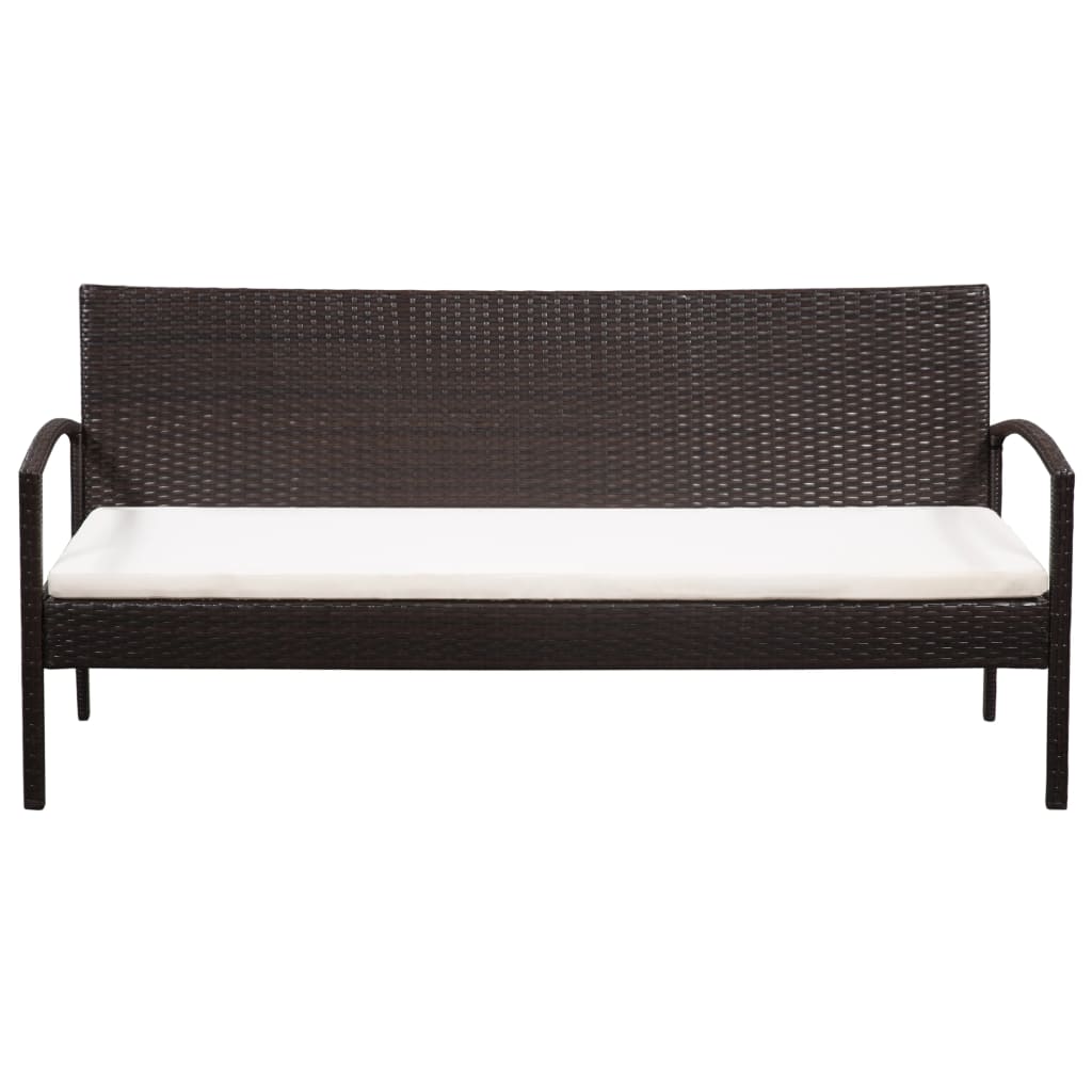 3 Seater Sofa Patio Deck Outdoor Wicker Couch with Cushions PE Rattan - Brown - 
