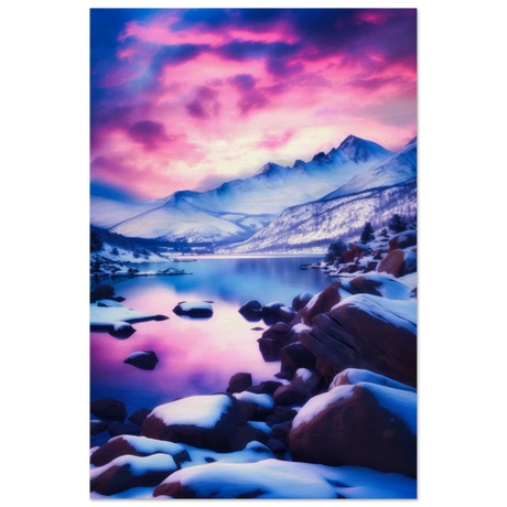 twilight serenity snowy mountain lake at sunset wall art print60x90 cm / 24x36″Framed Canvas