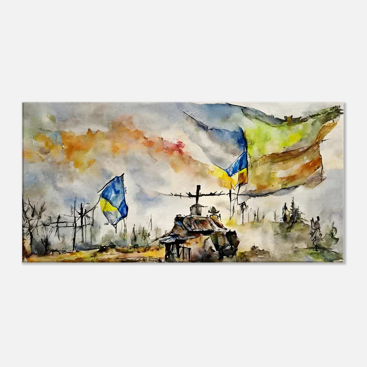 Never Give Up â€“ Ukraine | Panoramic Watercolour War Art Print