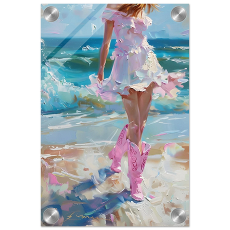 seaside sass pink boots ocean breeze wall art print30x45 cm / 12x18″Wood Prints