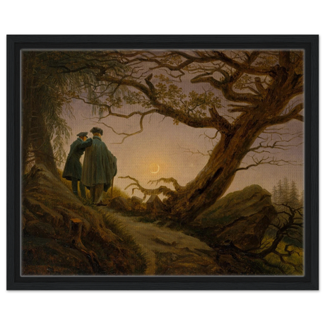two men contemplating the moon by caspar david friedrich romantic landscape wall art print20x30 cm / 8x12″Framed Canvas