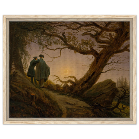 two men contemplating the moon by caspar david friedrich romantic landscape wall art print40x50 cm / 16x20″Wood Prints