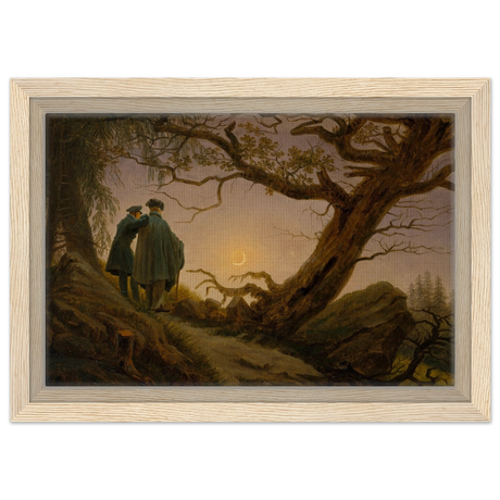 two men contemplating the moon by caspar david friedrich romantic landscape wall art print40x50 cm / 16x20″Brushed Aluminum Print