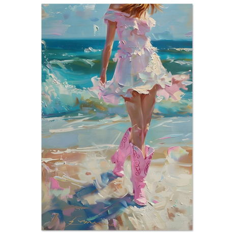 seaside sass pink boots ocean breeze wall art print40x60 cm / 16x24″Framed Canvas