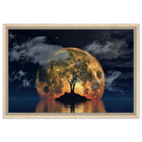 lunar eclipse isle a celestial nightscape awakened by the moon fine art digital illustration surreal moonlit scene30x45 cm / 12x18″Framed Canvas