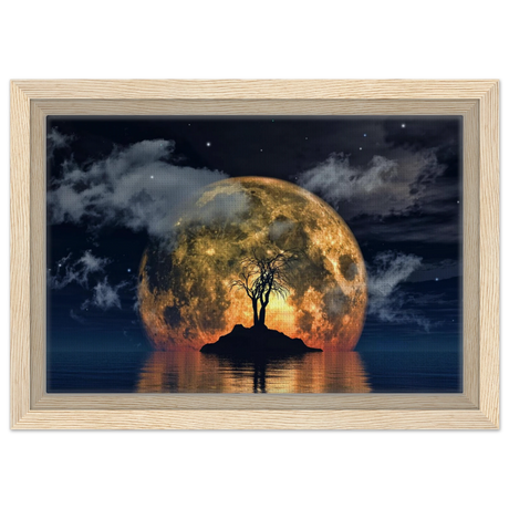 lunar eclipse isle a celestial nightscape awakened by the moon fine art digital illustration surreal moonlit scene50x75 cm / 20x30″Framed Canvas
