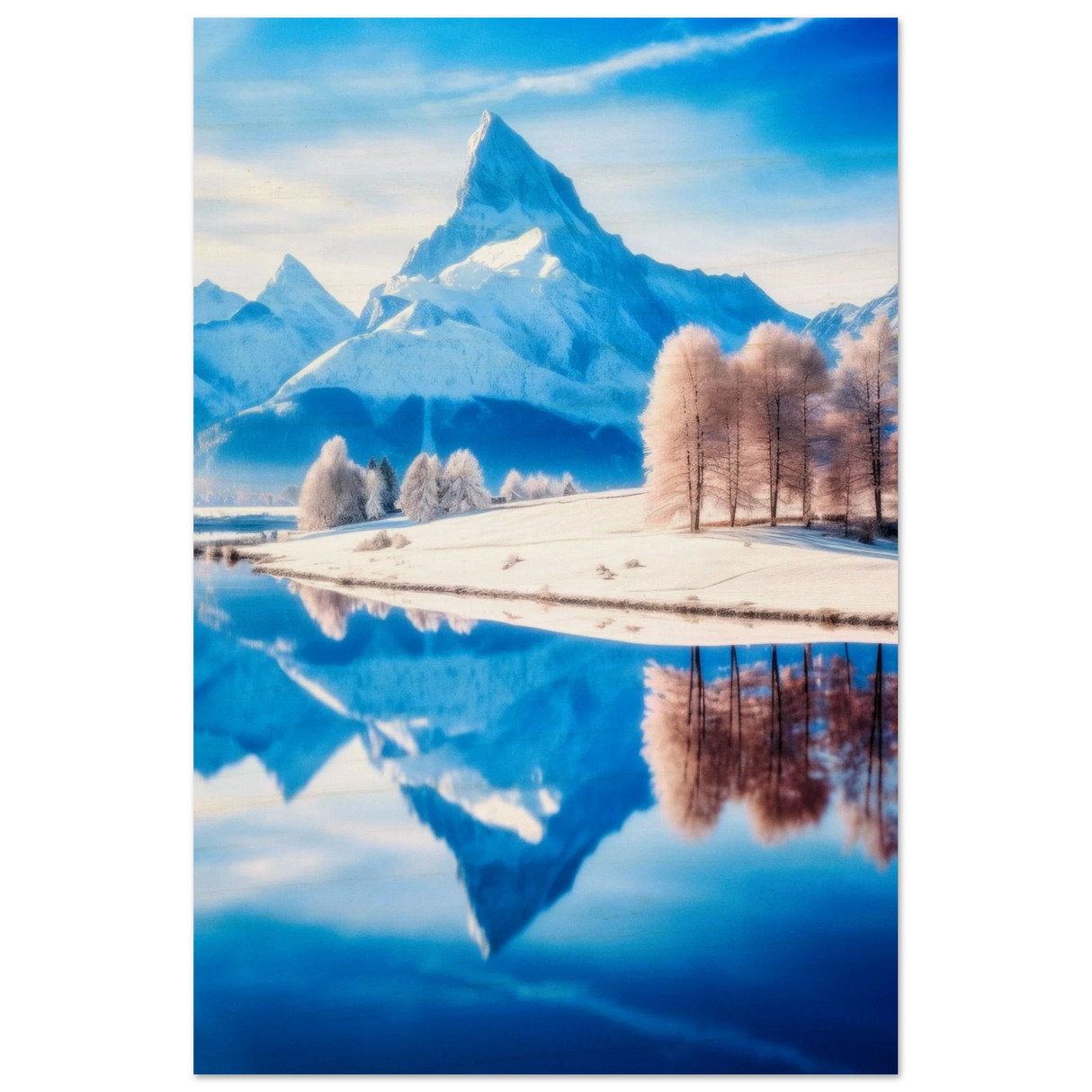 frozen reflections of majesty snowy mountain landscape wall art print60x90 cm / 24x36″Brushed Aluminum Print