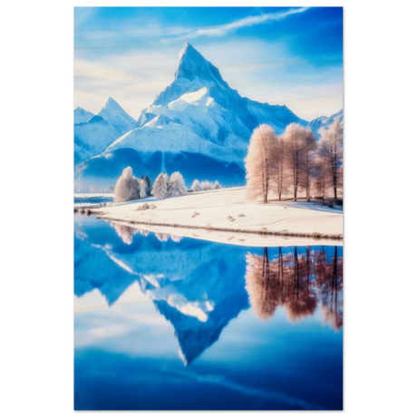frozen reflections of majesty snowy mountain landscape wall art print60x90 cm / 24x36″Brushed Aluminum Print