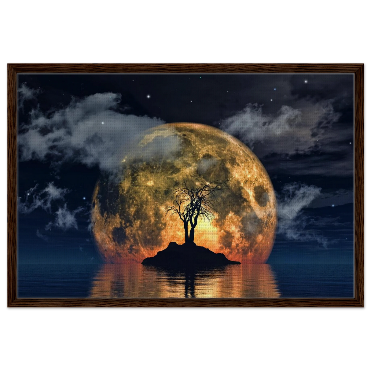 lunar eclipse isle a celestial nightscape awakened by the moon fine art digital illustration surreal moonlit scene60x90 cm / 24x36″Canvas