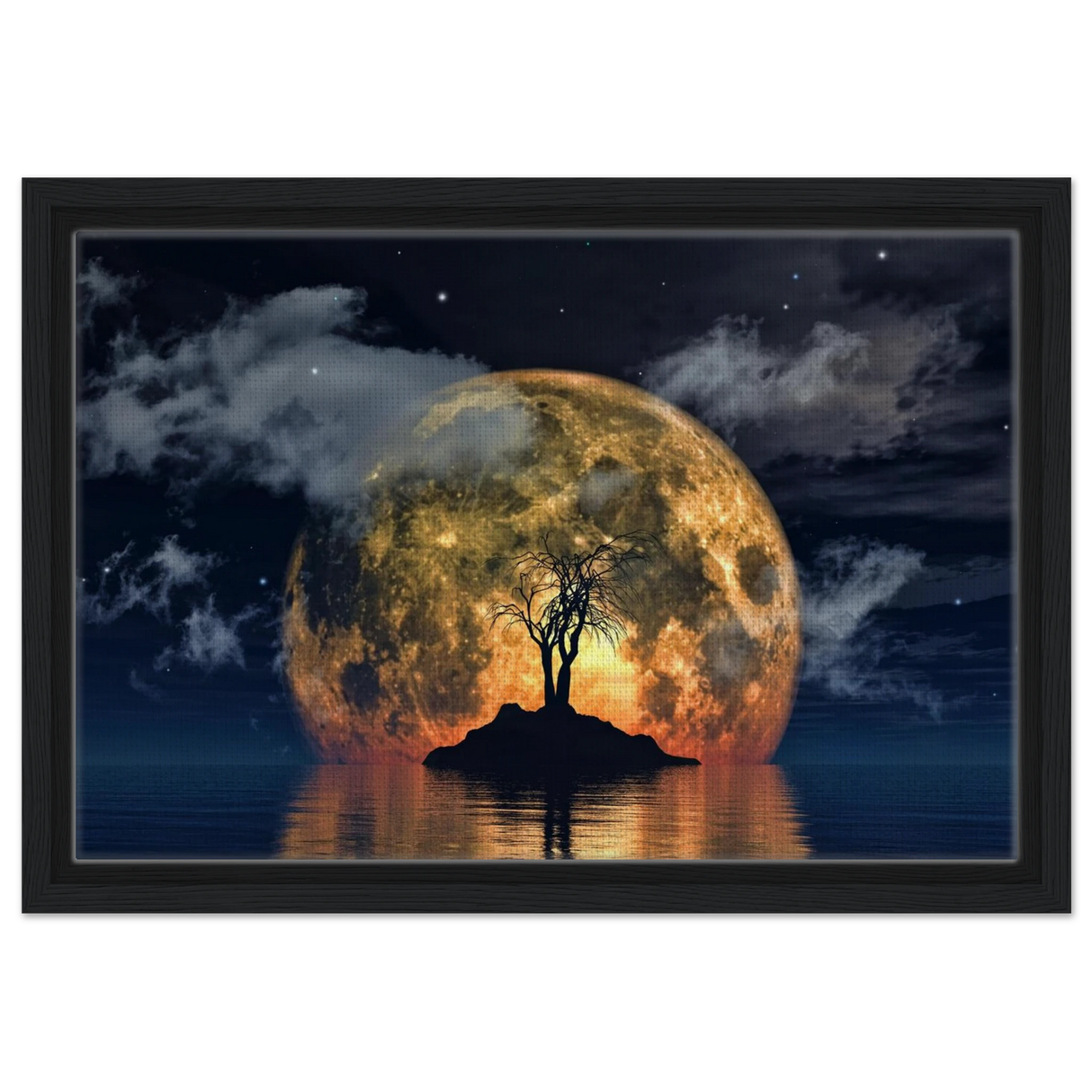 lunar eclipse isle a celestial nightscape awakened by the moon fine art digital illustration surreal moonlit scene50x75 cm / 20x30″Framed Canvas