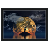 lunar eclipse isle a celestial nightscape awakened by the moon fine art digital illustration surreal moonlit scene50x75 cm / 20x30″Framed Canvas